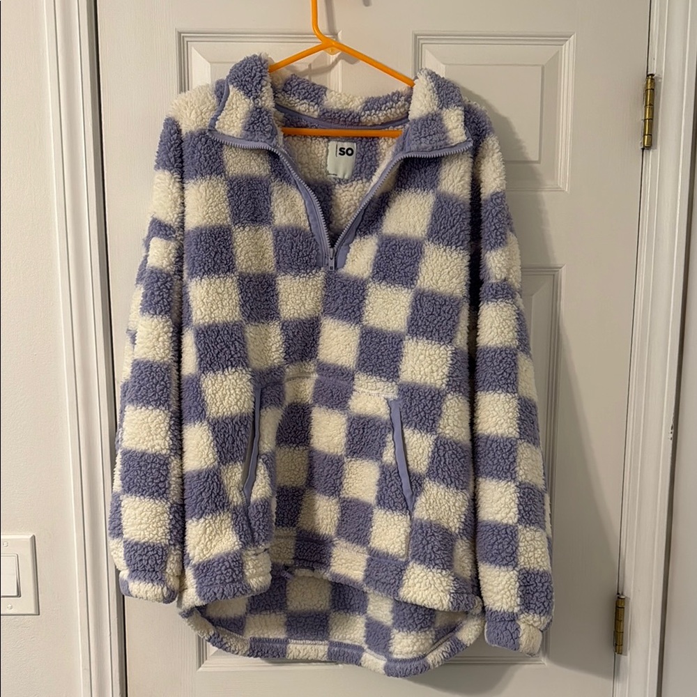 SO Blue and Cream Checkered Teddy Jacket